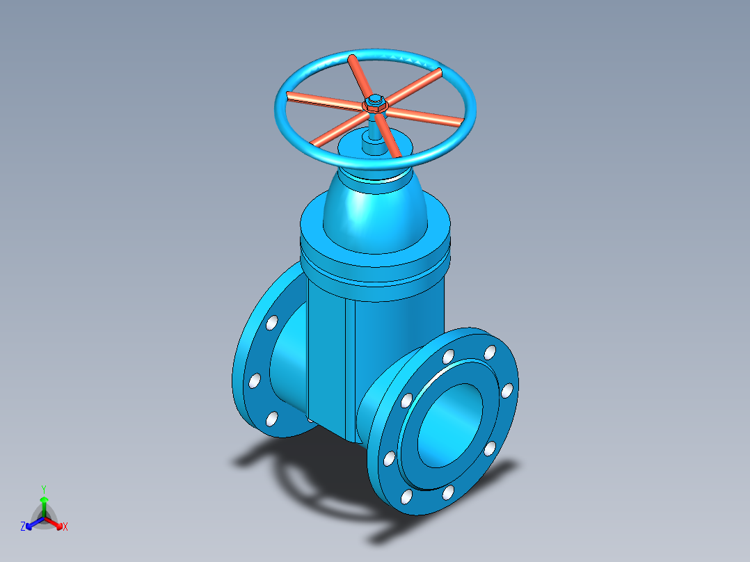 DN100橡胶密封暗杆闸阀正等轴测图
