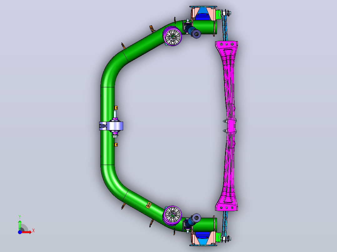 拖曳臂式扭力梁式非独立悬架前视图