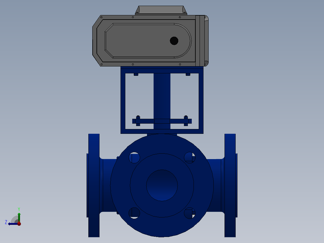 法兰电动三通球阀-铸铁 DN25-DN200前视图