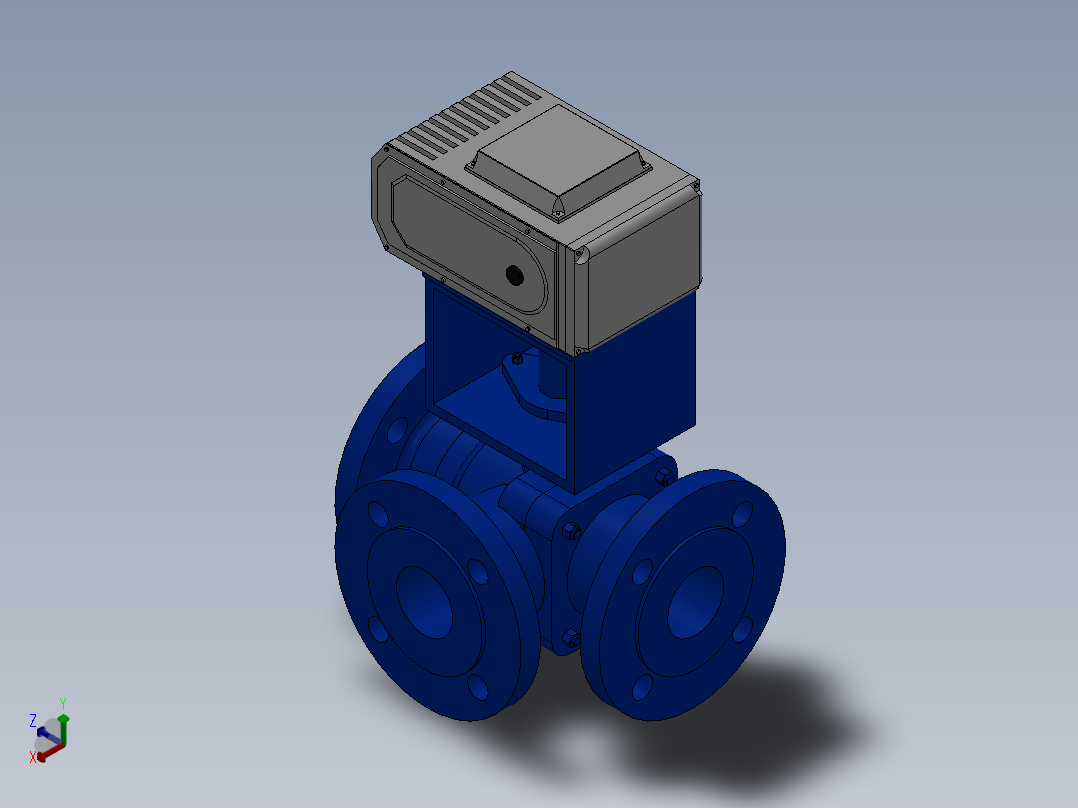 法兰电动三通球阀-铸铁 DN25-DN200正等轴测图