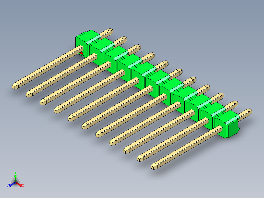 彩色公头100mil（2.54mm）系列-DS1021_green_1x11p_100mil_Type5_rev1.0主视图