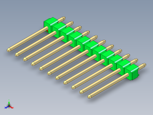 彩色公头100mil（2.54mm）系列-DS1021_green_1x11p_100mil_Type5_rev1.0正等轴测缩略图