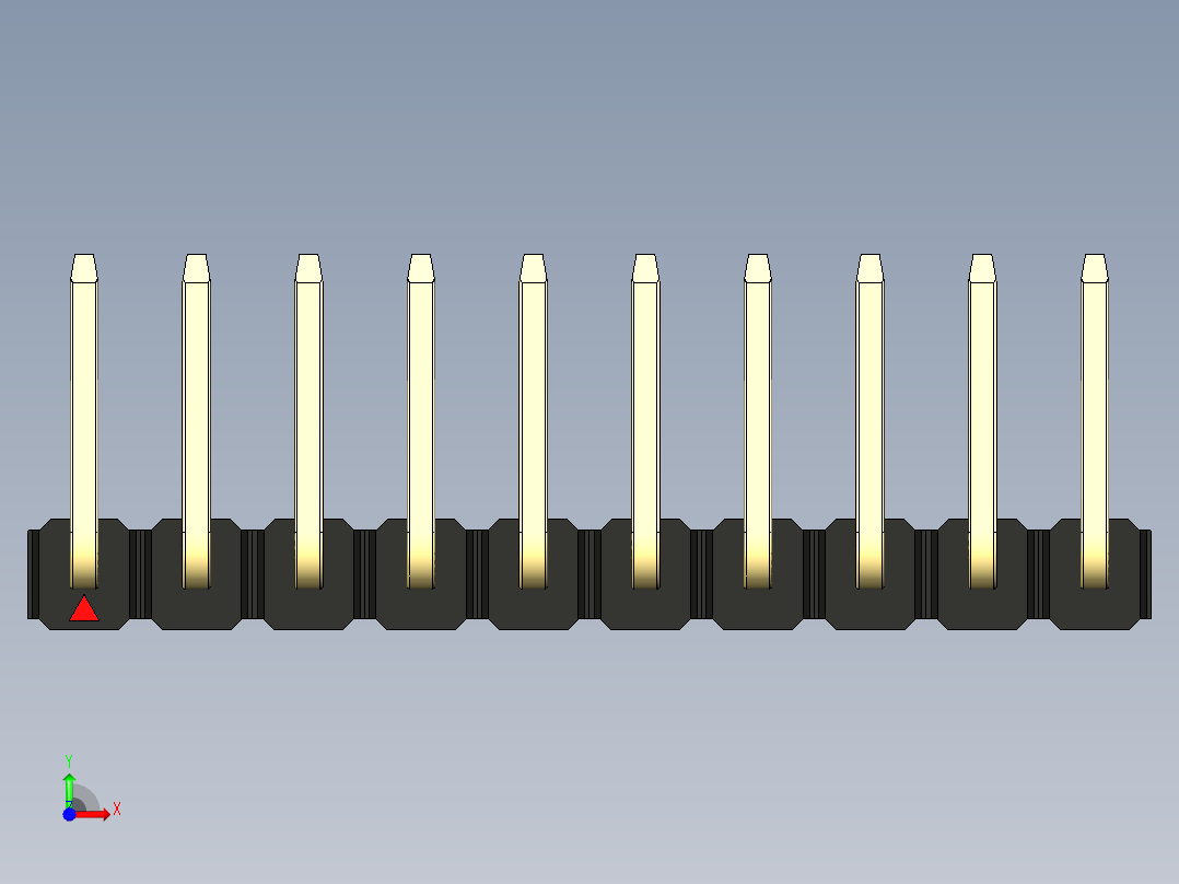 彩色公排针 100mil 2.54mm 系列-DS1022_black_10p_100mil_TypeU_rev1.0前视图