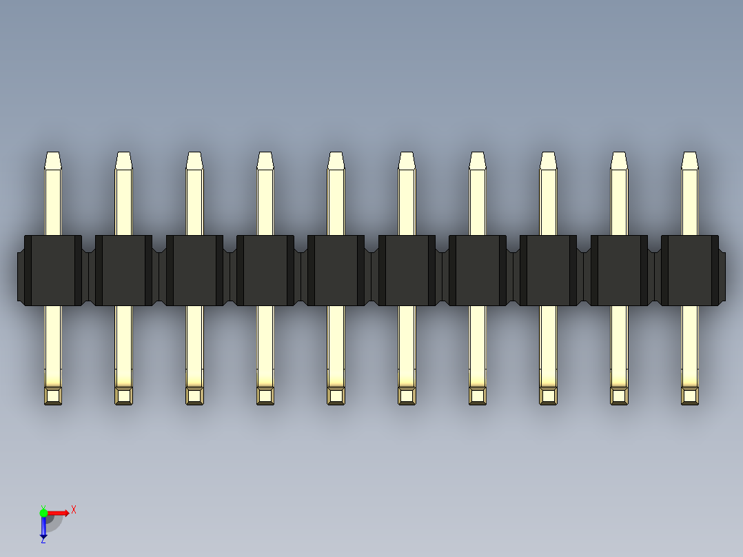 彩色公排针 100mil 2.54mm 系列-DS1022_black_10p_100mil_TypeU_rev1.0俯视图