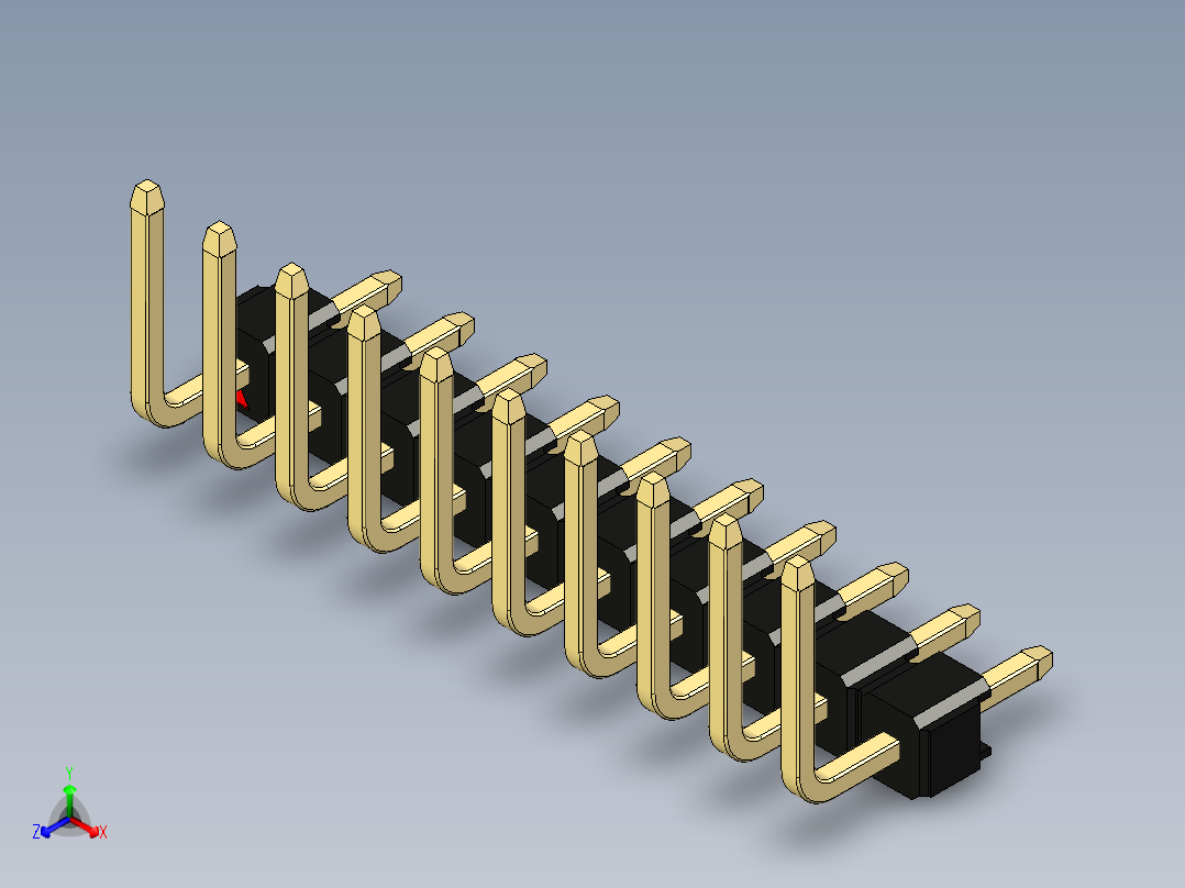 彩色公排针 100mil 2.54mm 系列-DS1022_black_10p_100mil_TypeU_rev1.0正等轴测图