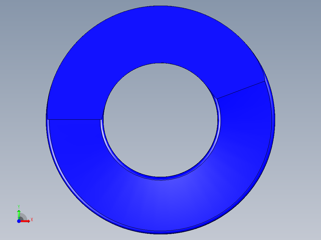 蓝色压缩模具弹簧，带有开口和磨削端。前视图
