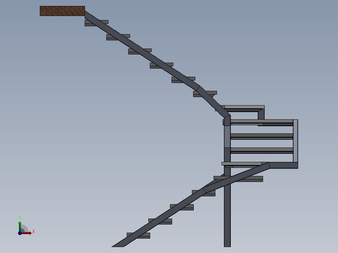 室内楼梯木质金属前视图