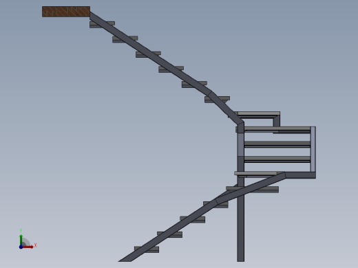 室内楼梯木质金属前视缩略图