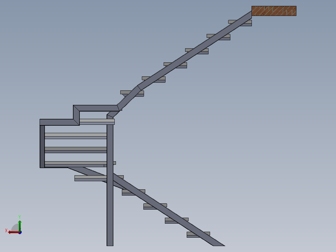 室内楼梯木质金属后视图
