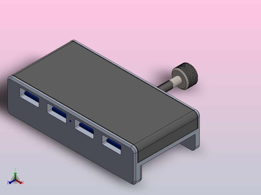 ORICO 4端口USB集线器，带10-30毫米可调夹子正等轴测图
