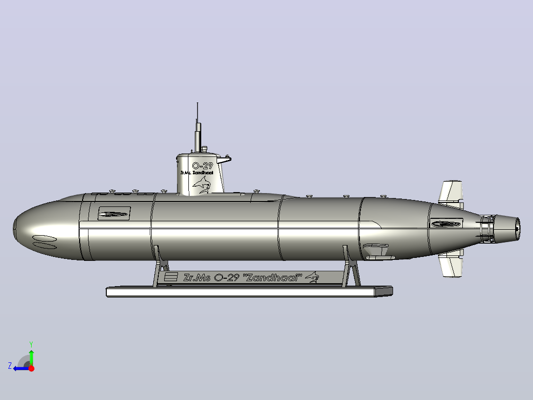 荷兰潜艇Zr . ms . O-29“zand hai”的模型右视图