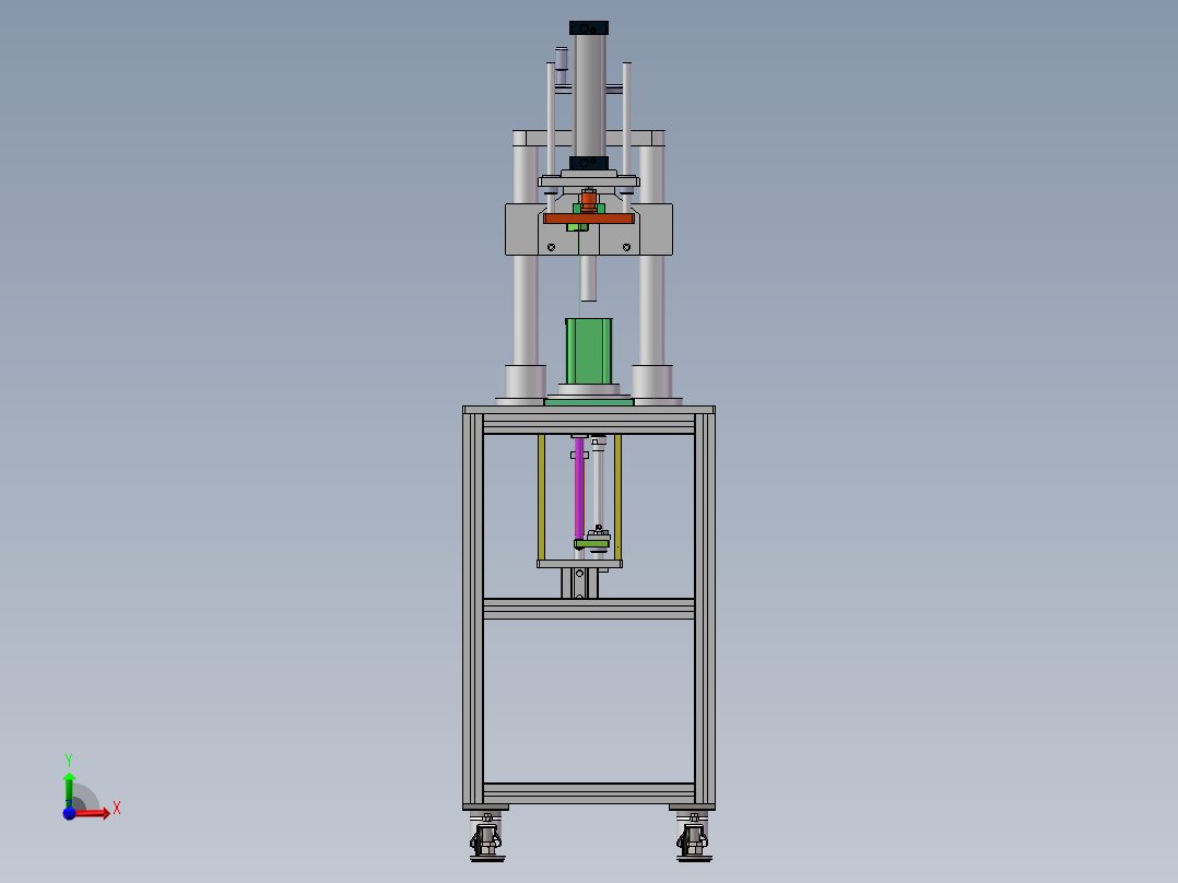 05月-油桶单向阀铜嘴过滤网组装机（sw18可编辑+cad+bom）前视图