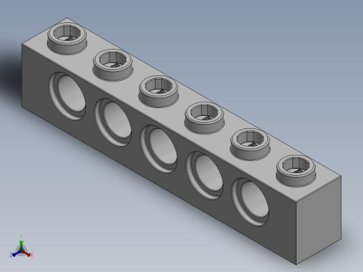 乐高机械组积木（横梁）-389401 White Technic Brick 1 x 6 with Holes正等轴测缩略图