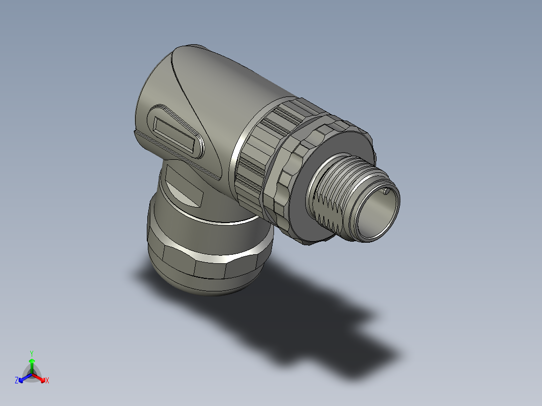 S030-01-00-M12公端弯现场可接线接头金属螺母塑料外壳正等轴测图