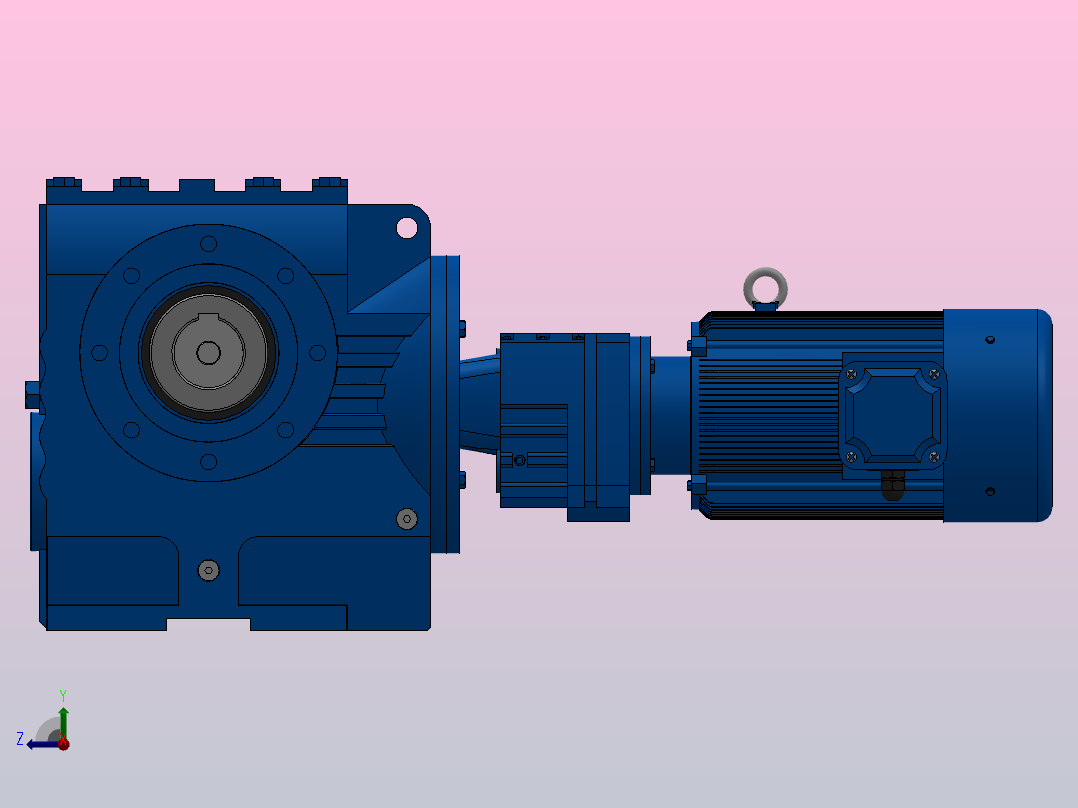 SAZ97R57组合式斜齿-蜗轮蜗杆减速机SAZ97R57-YV3-4P-287-M1-0°-B右视图