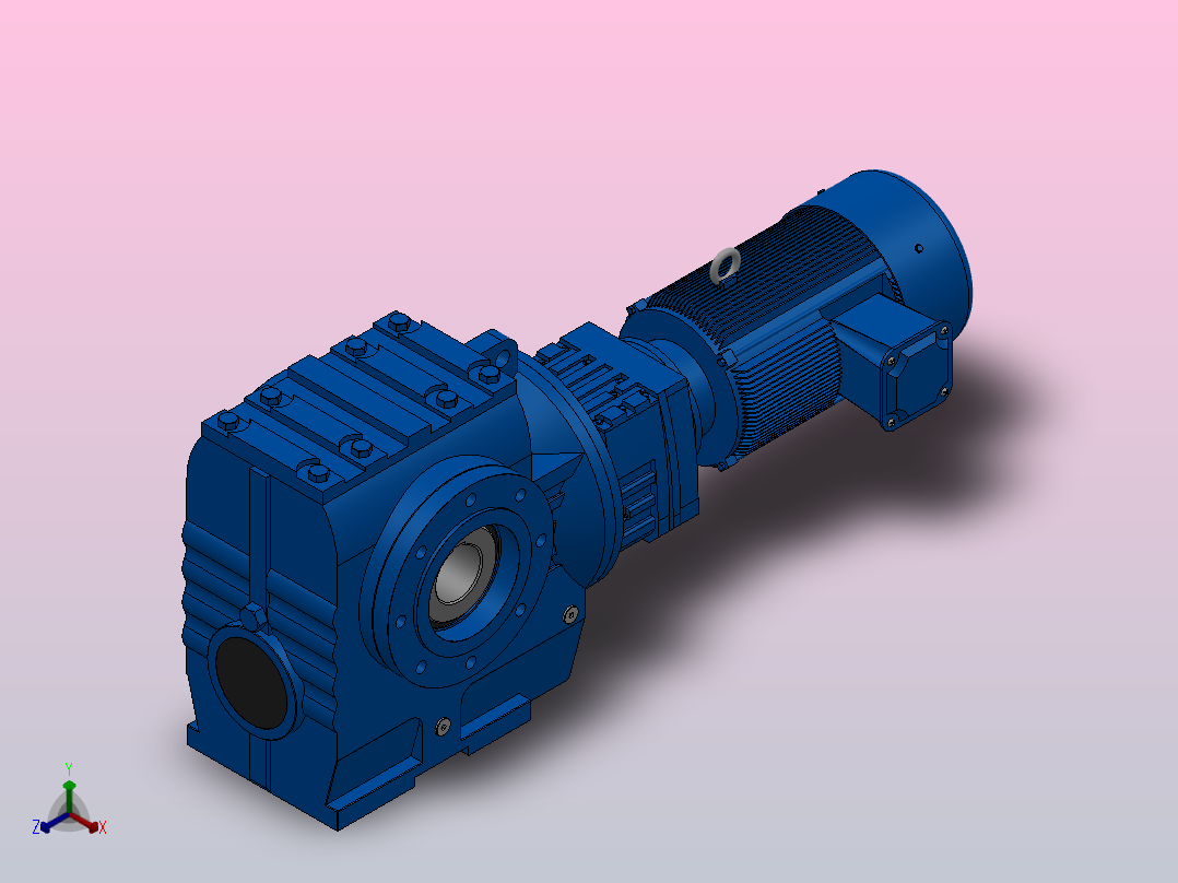 SAZ97R57组合式斜齿-蜗轮蜗杆减速机SAZ97R57-YV3-4P-287-M1-0°-B正等轴测图