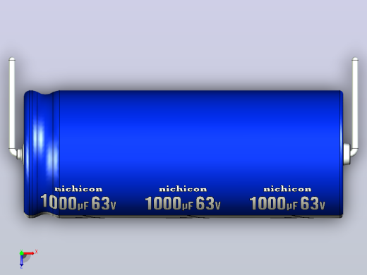 铝制轴向电解电容器。VX系列1000uf 63v。16x40mm。间距43至49毫米。电解镍镉电池俯视缩略图