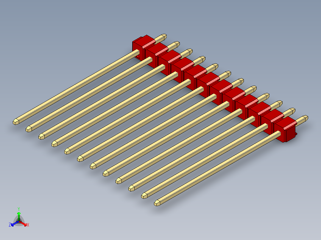 彩色公头100mil（2.54mm）系列-DS1021_red_1x12p_100mil_Type43_rev1.0正等轴测图