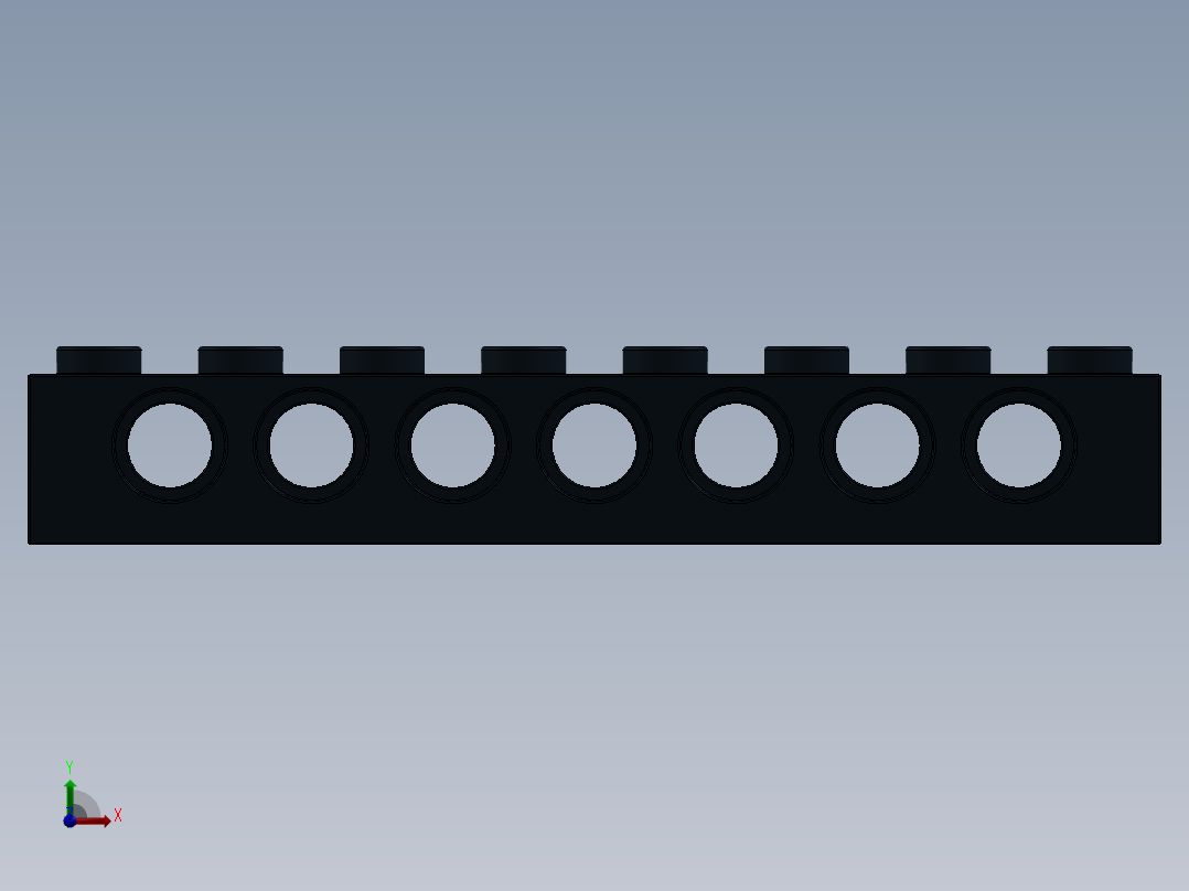 乐高机械组积木（横梁）-370226 Black Technic Brick 1 x 8 with Holes前视图