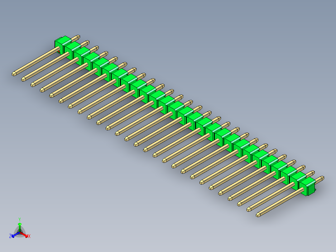 彩色公头100mil（2.54mm）系列-DS1021_green_1x27p_100mil_Type5_rev1.0主视图