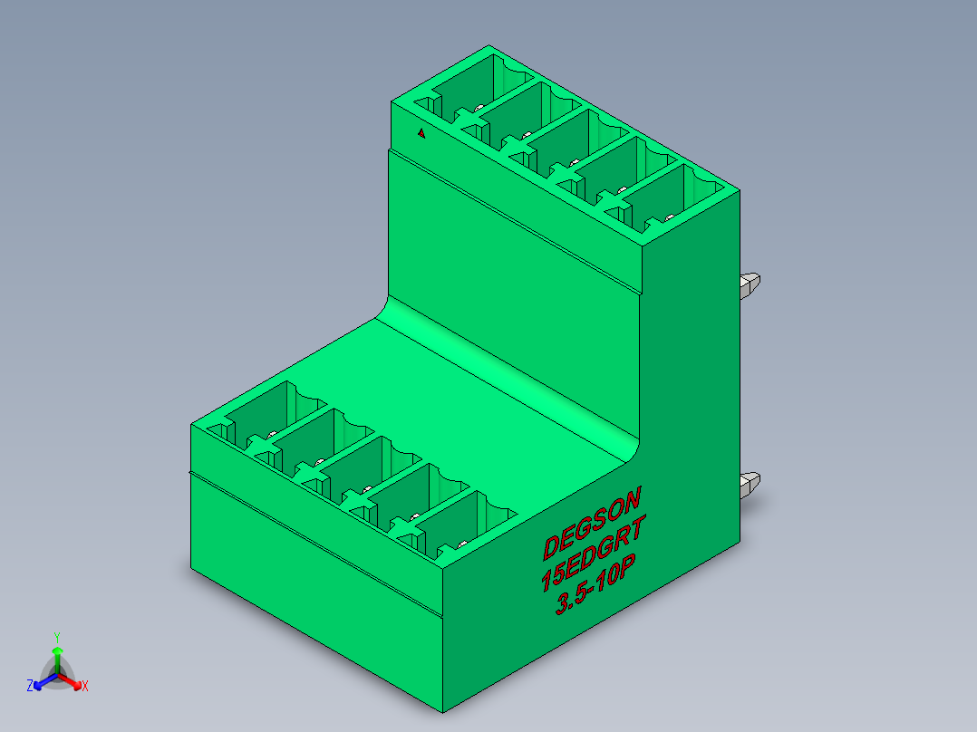 DEGSON 15EDG 系列 3.5mm 插拔式接线端子 FullPack-15EDGRT-3.5-10P-14-00AH正等轴测图