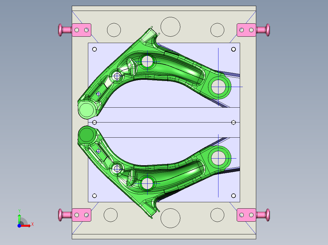 [冲压模具]特斯拉悬挂摆臂的冲压模具op40前视图