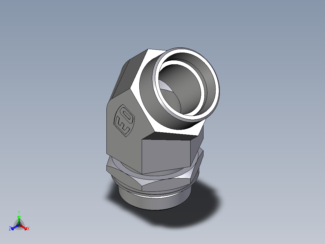 卡套式工业通用硬管接头EO_Adjustable_locknut_45_deg_elbow_VEE35LMOROMDCF正等轴测图