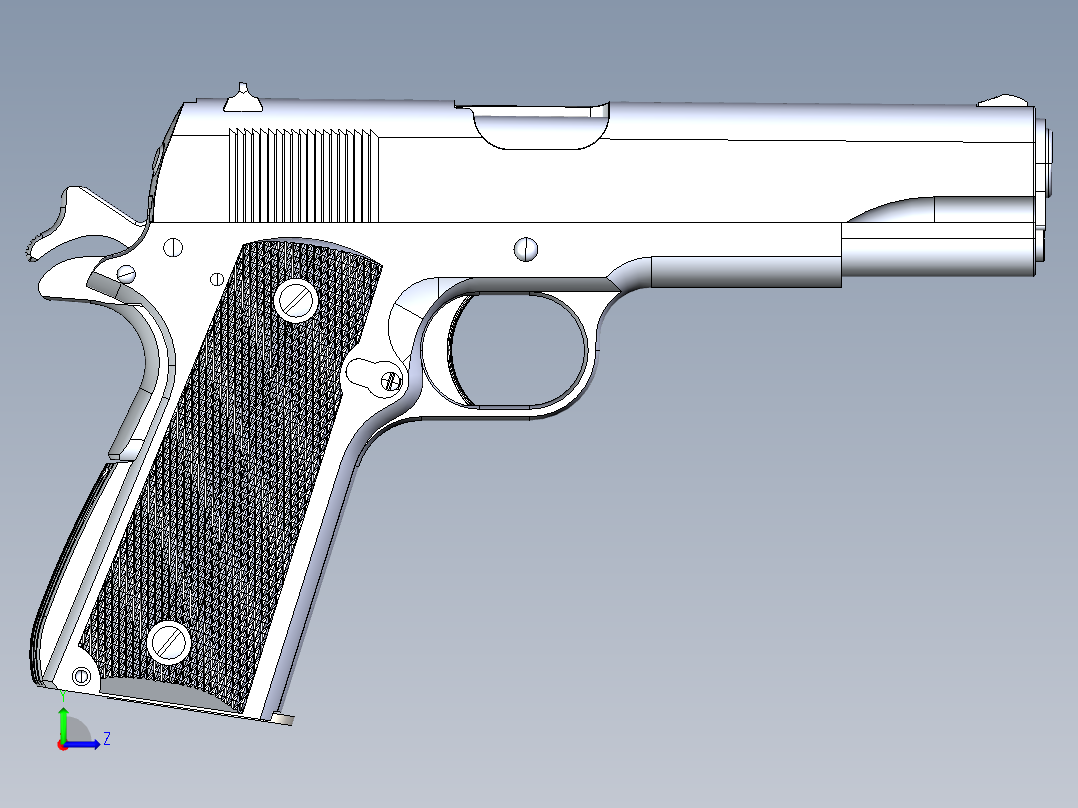 手枪左轮冲锋枪老式狙击步枪设计3D图纸colt-45-automatic-1911a1-redux SW stp igs左视图