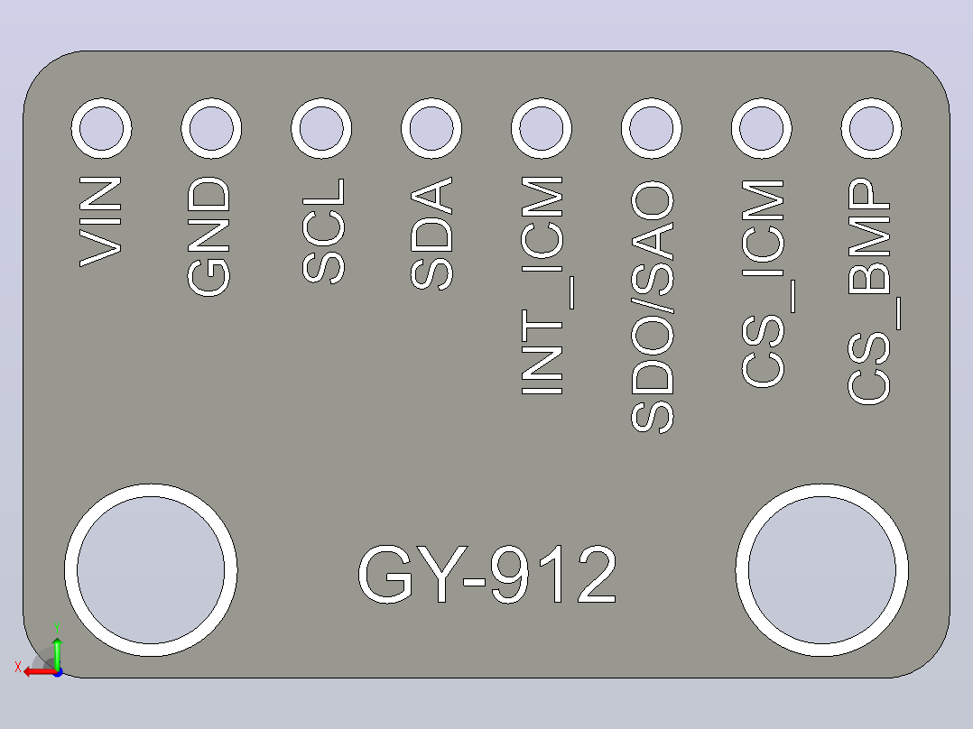 GY912使用ICM20948和BMP388加速度计、陀螺仪、磁力计、压力和温度后视图