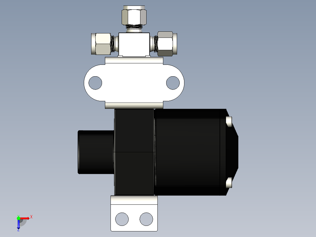 不锈钢单片式40G系列三通球阀，0.35 Cv，6 mm管接头俯视图