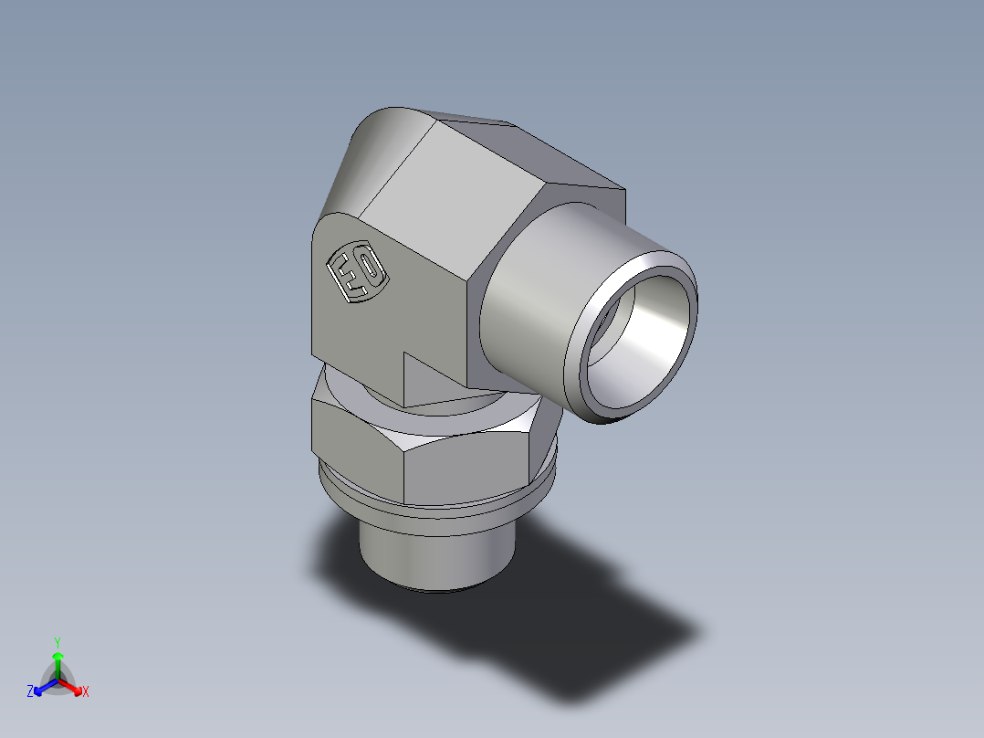 卡套式工业通用硬管接头EO_Adjustable_Locknut_elbow_WEE10LROMDCF正等轴测图