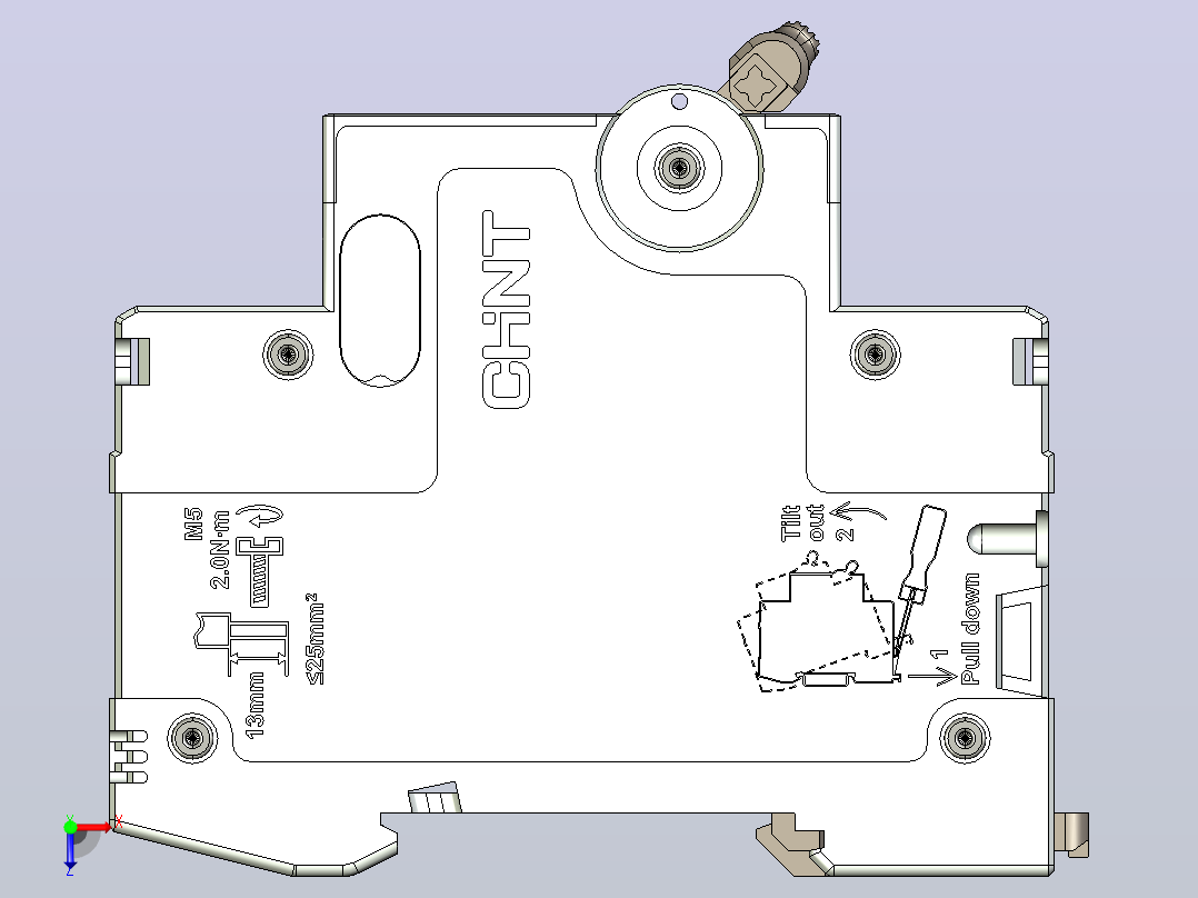 NB5-63N 1P&amp;N小型断路器三维模型202307俯视图