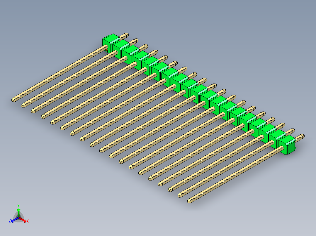 彩色公头100mil（2.54mm）系列-DS1021_green_1x19p_100mil_Type43_rev1.0正等轴测图