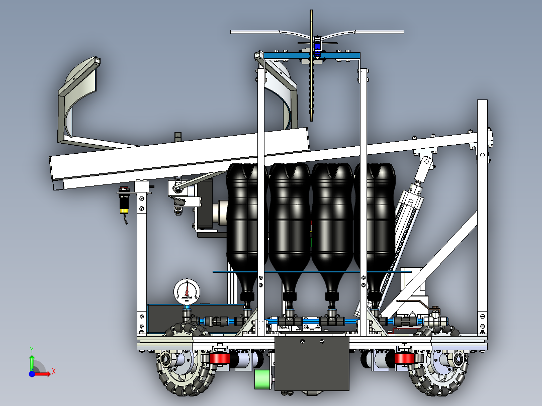 Holonomic drive robot全向轮机器人车式前视图