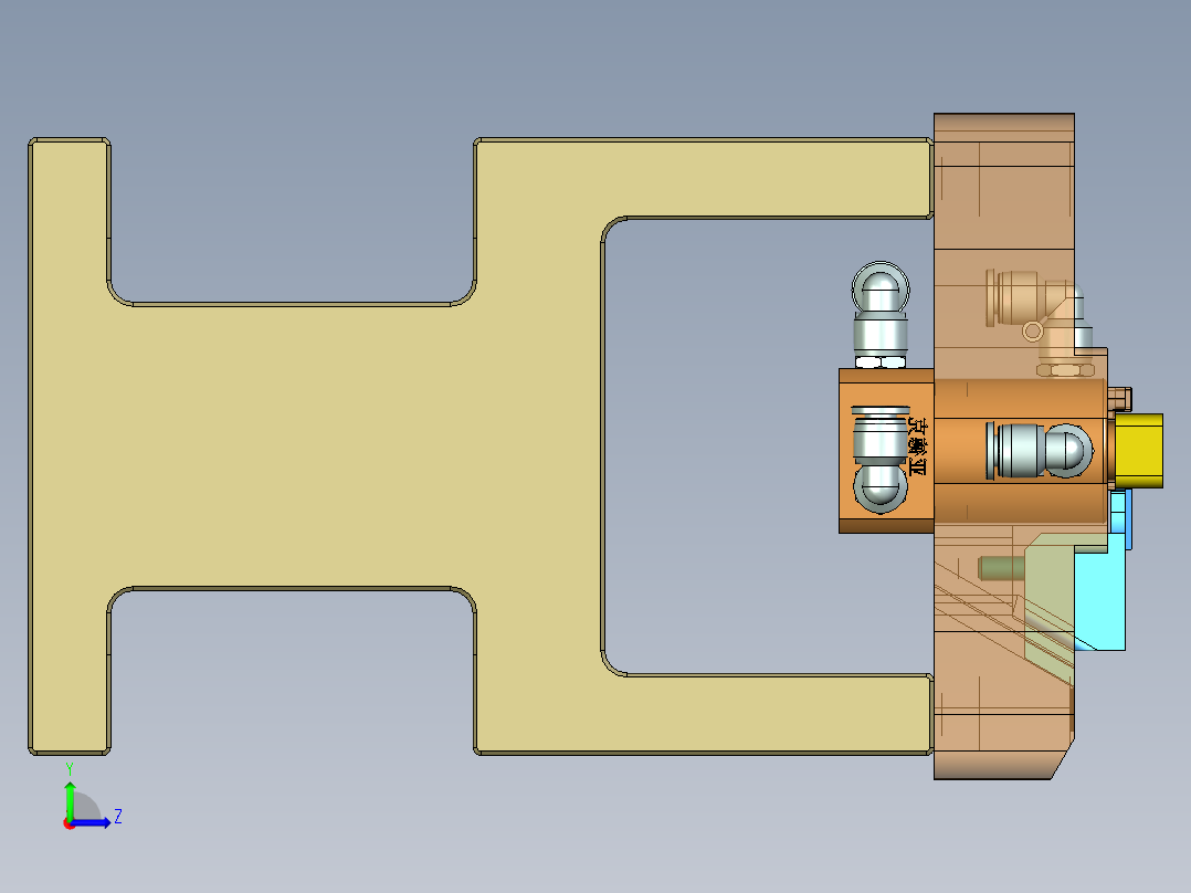 320-0690小零件CNC工装夹具三维模型-CNC2反面及内腔结构加工治具-气缸版-200927左视图