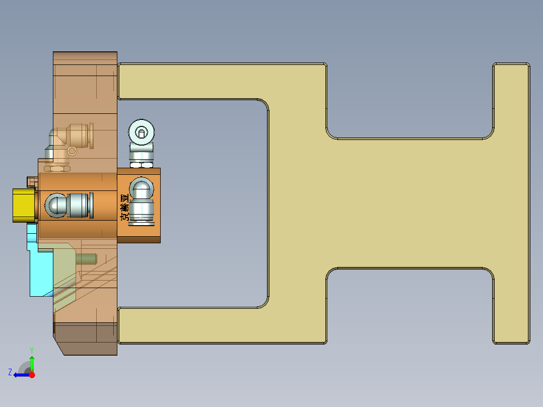 320-0690小零件CNC工装夹具三维模型-CNC2反面及内腔结构加工治具-气缸版-200927右视图