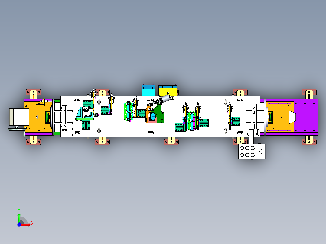 汽车纵梁组件的焊接工装与变位机前视图