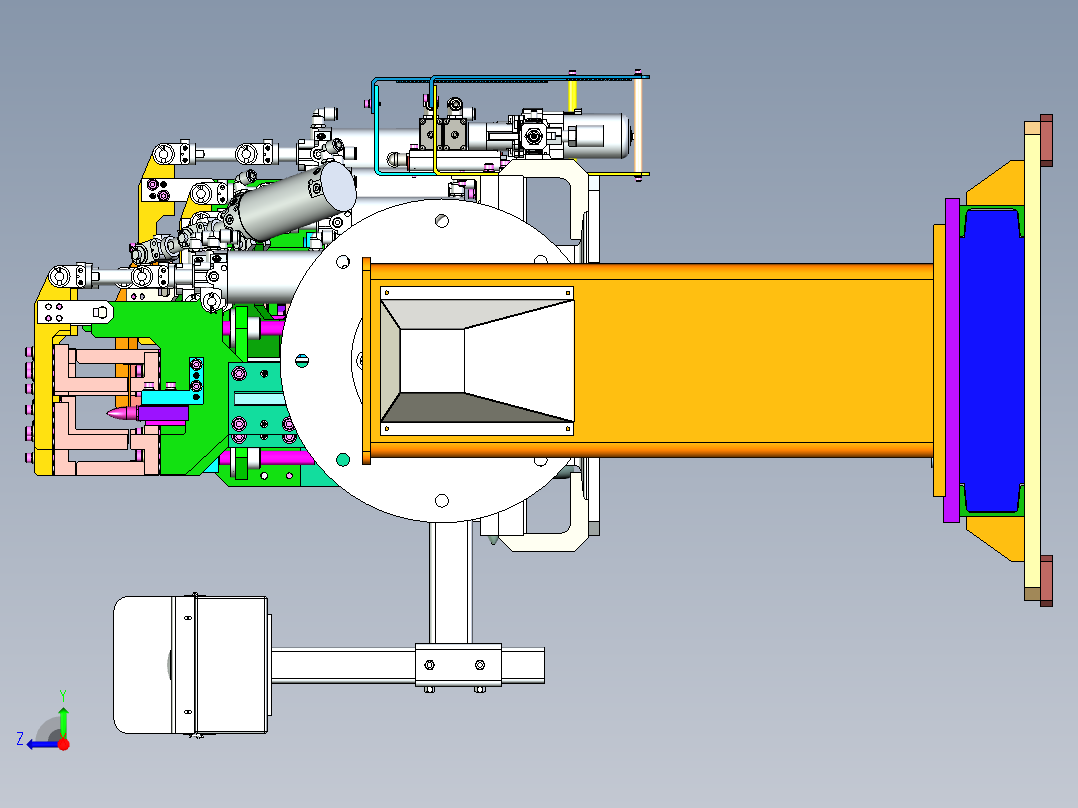 汽车纵梁组件的焊接工装与变位机右视图
