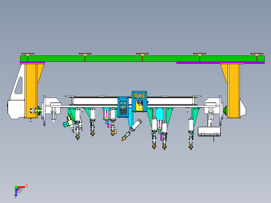 汽车纵梁组件的焊接工装与变位机俯视图