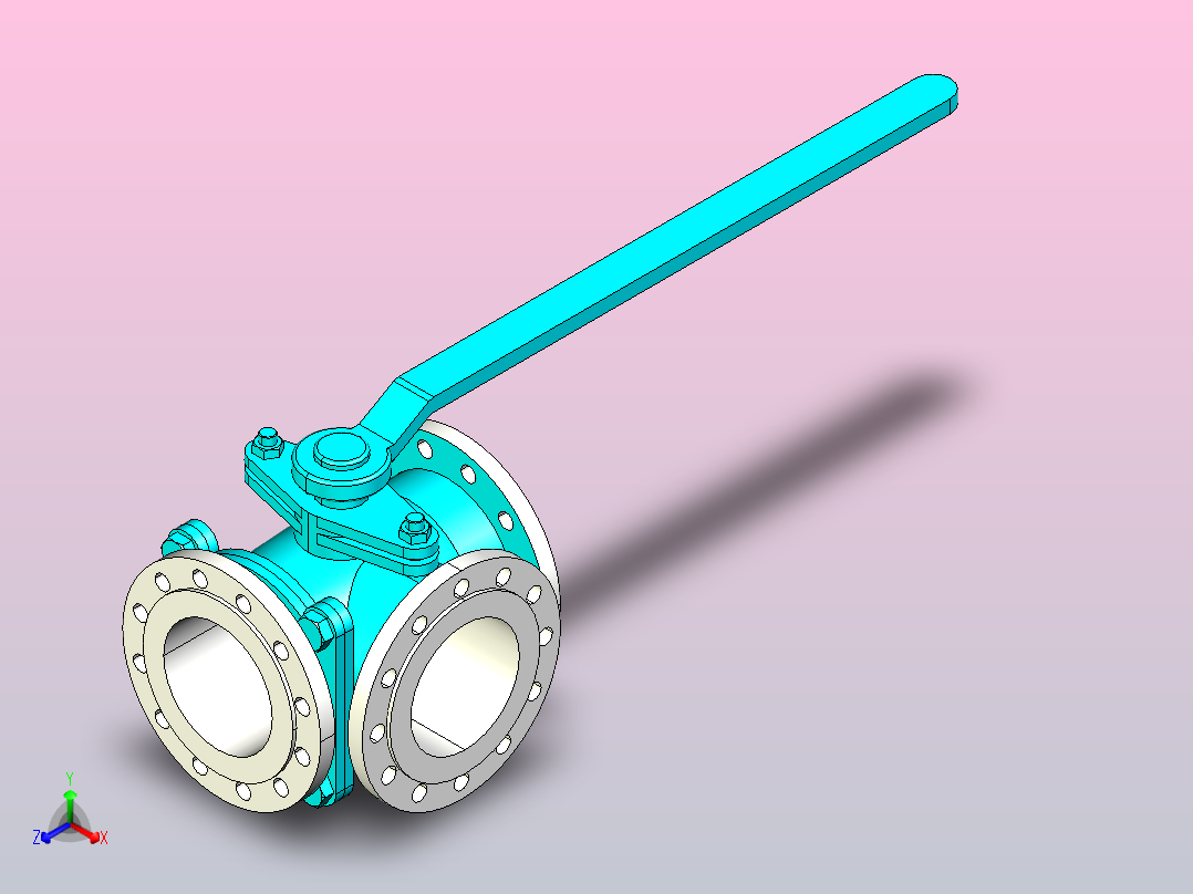 Q44-644-944-45-645-945F-Y-40 三通法兰球阀[250]正等轴测图