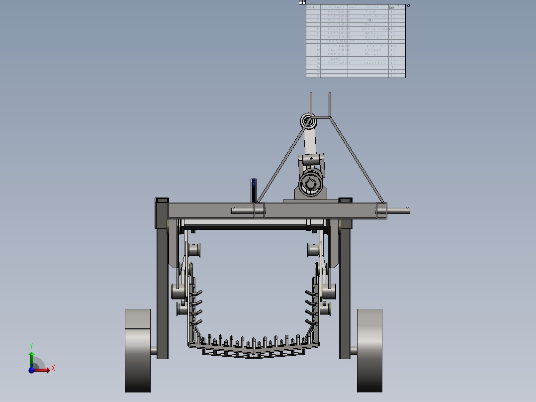 小型拖拉机上的 1 行振动马铃薯收割机前视图