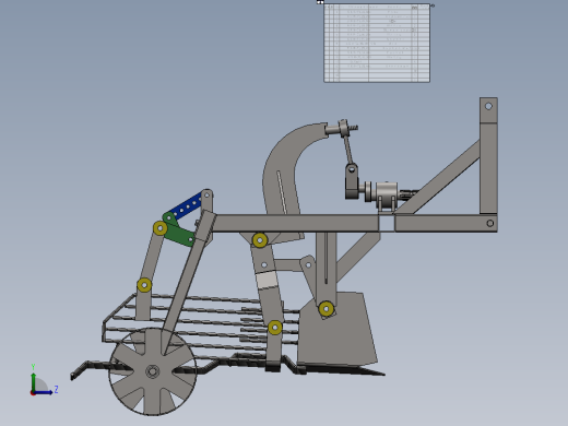 小型拖拉机上的 1 行振动马铃薯收割机左视缩略图