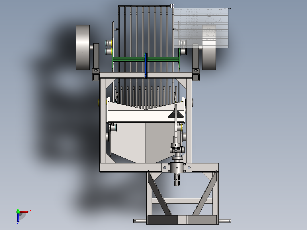 小型拖拉机上的 1 行振动马铃薯收割机俯视图