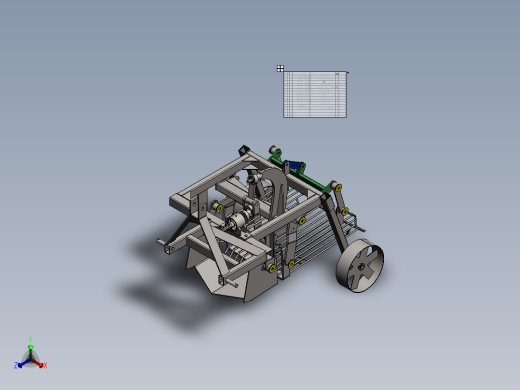 小型拖拉机上的 1 行振动马铃薯收割机正等轴测缩略图