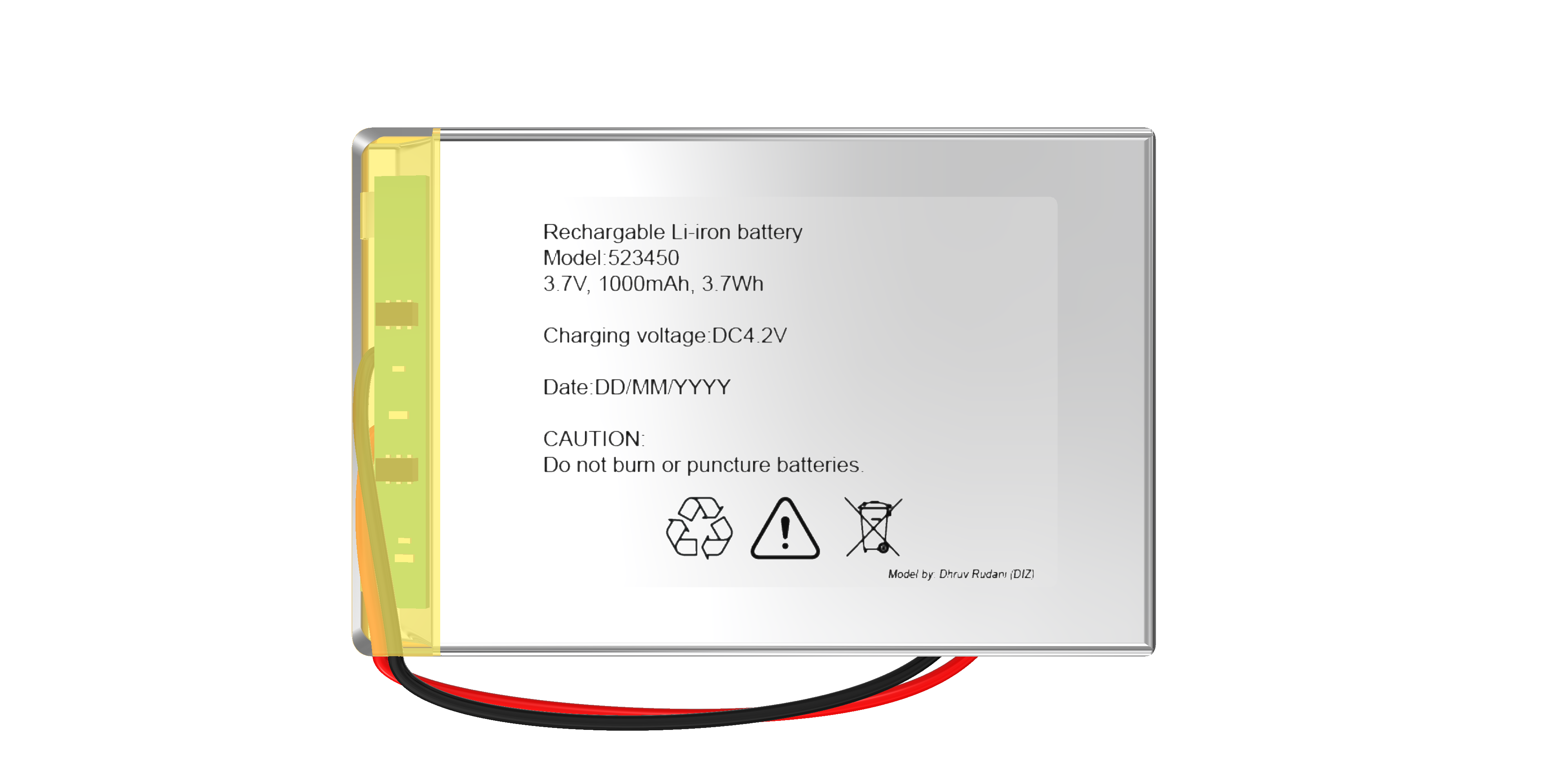 523450 Li-Iron电池1000mAh 3.7Wh DC4.2V