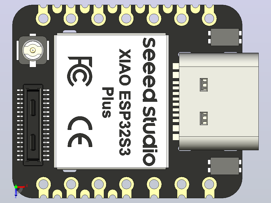 Seeed Studio XIAO ESP32S3 Plus由ESP32-S3的240MHz Xtensa 32位LX7双核处理器提供支持，为小巧多功能的XIAO ESP32S3带来了更多的SMD引脚俯视图