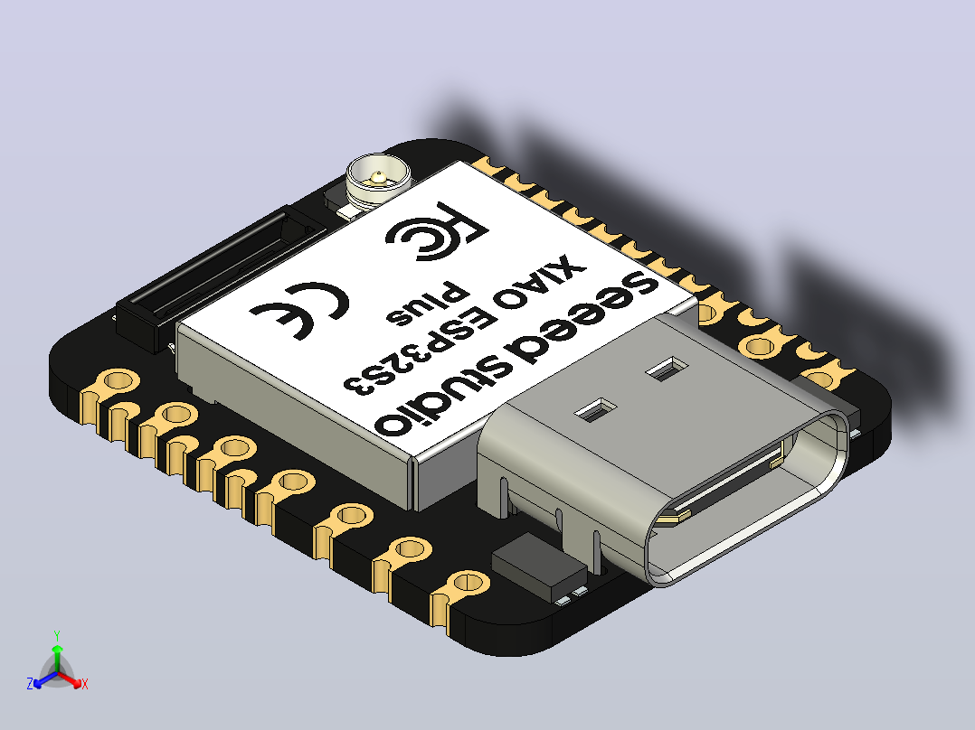 Seeed Studio XIAO ESP32S3 Plus由ESP32-S3的240MHz Xtensa 32位LX7双核处理器提供支持，为小巧多功能的XIAO ESP32S3带来了更多的SMD引脚正等轴测图