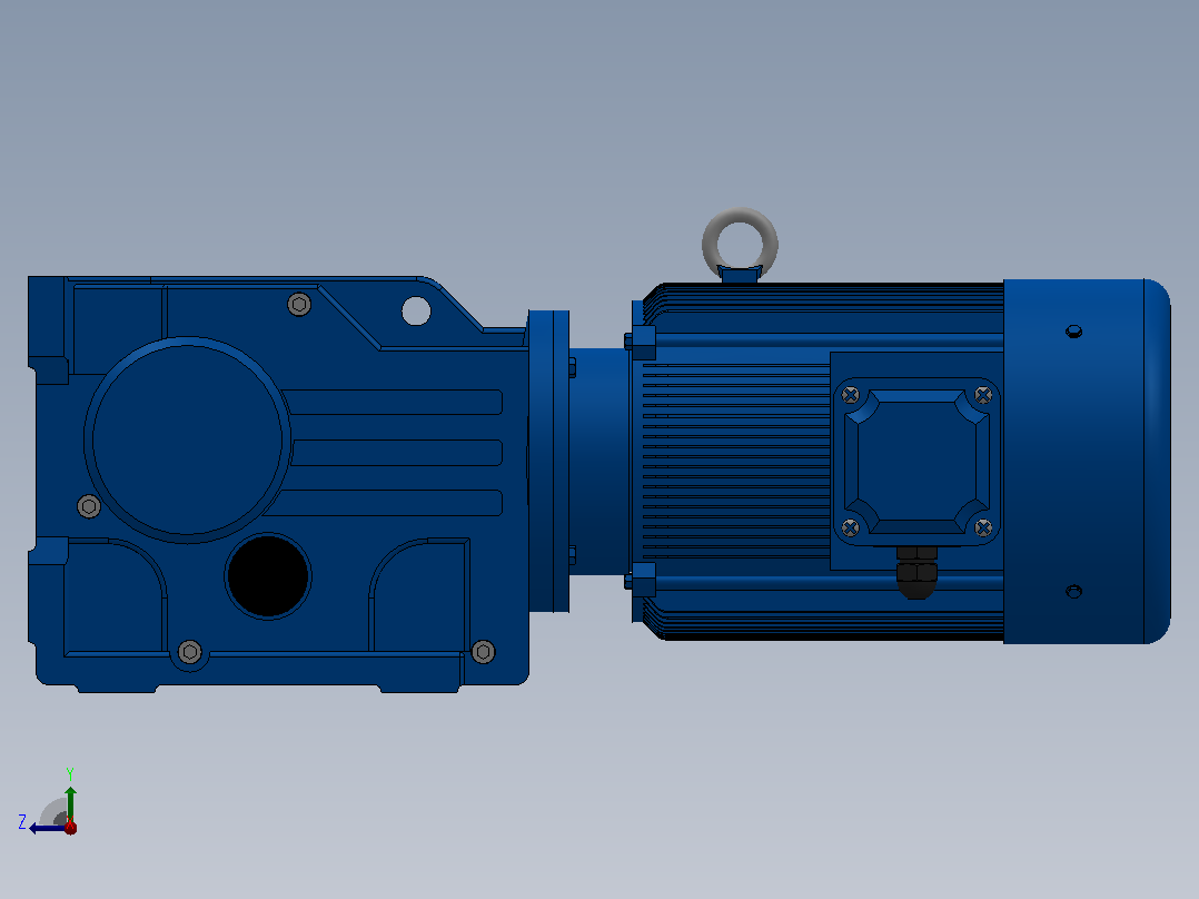K37底脚轴伸式安装螺旋锥齿轮减速机K37-Y0.25-4P-12.14-M1-0°-B右视图