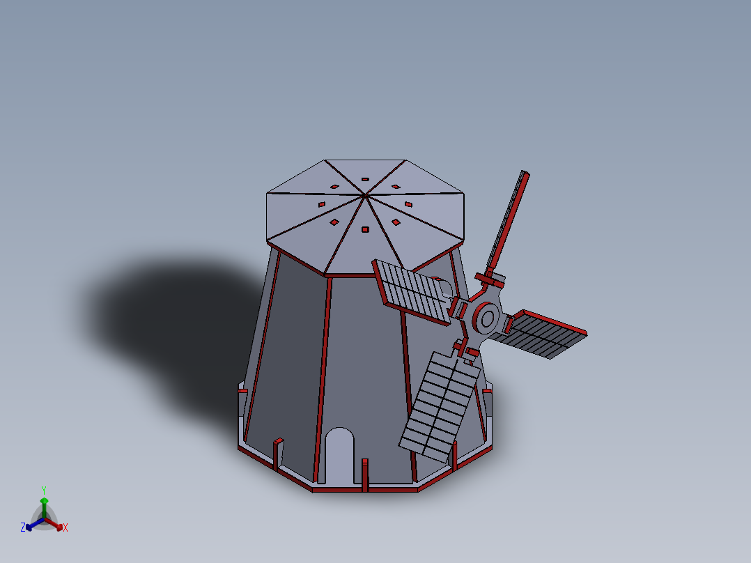 激光切割的木制玩具风车模型3D图纸 Solidworks设计 附STEP等格式