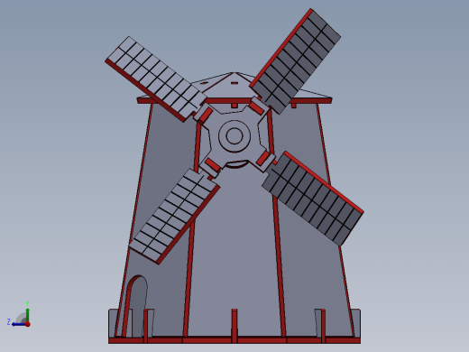 激光切割的木制玩具风车模型3D图纸 Solidworks设计 附STEP等格式右视缩略图